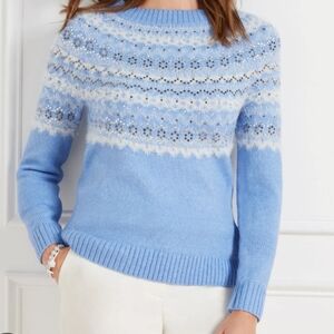 Talbots Light Blue and White Patterned Sweater Size Large
